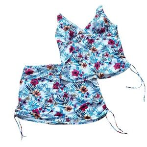 Liquid Floral Print Tankini/Skort Set Adjustable Straps 2 Piece Size 2x